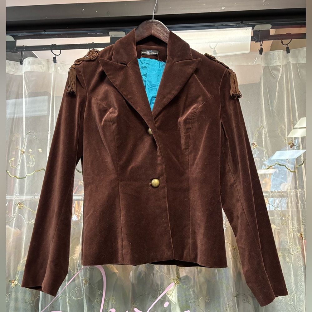 vintage military inspired brown velvet tassel blazer made in paris